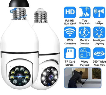 CCTV Wifi Bulb Security Camera | Tilt Pan Two Way Audio and Night Vision Function | Mobile App Control | Memory Card and Cloud Storage